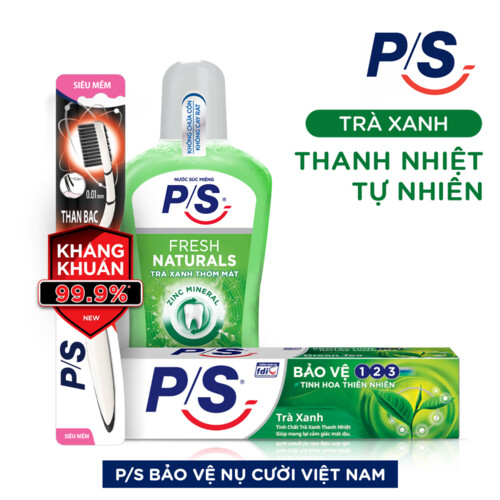 Bộ 3 Hộp Kem đánh răng P/S Thiên nhiên Trà Xanh giúp thanh nhiệt tự nhiên 240g