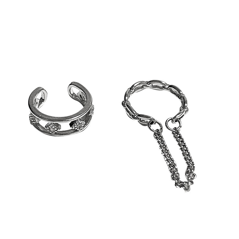 Bộ Hai Khuyên Tai Kẹp Vành Tai Không Đối Xứng Đính Đá Zircon Hình Chữ Thập Ngôi Sao Phối Dây Xích Thời Trang Cá Tính Dành Cho Bạn Nữ