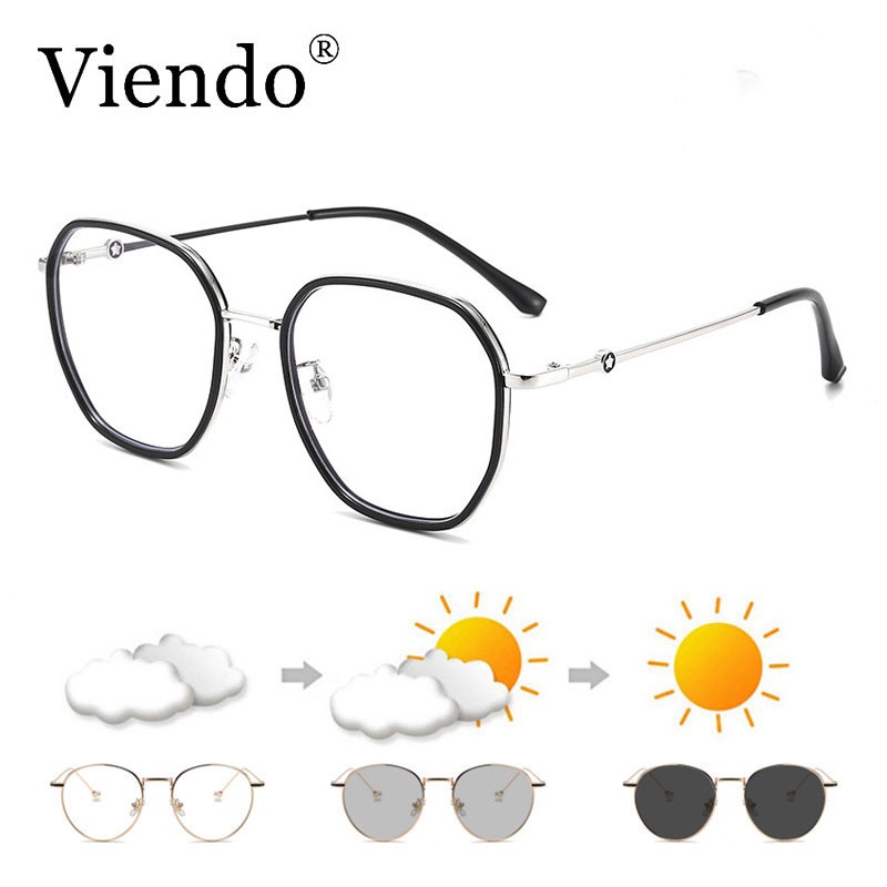 Gọng kính cận nam nữ VIENDO mắt vuông đổi màu chống ánh sáng xanh chống tia uv cao cấp thời trang(có thể cắt cận thị ống kính)