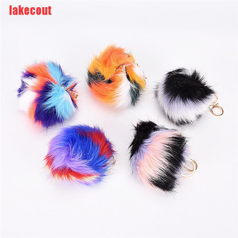 {lakecout}Rabbit Fur Fluffy Pompom Ball Handbag Car Pendant Charm Key Chain Keyrings YJB