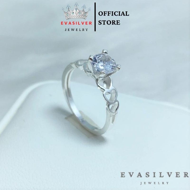 Nhẫn bạc nữ họa tiết trái tim đính đá nhân tạo, chất liệu bạc ta cao cấp - Trang sức bạc Evasilver