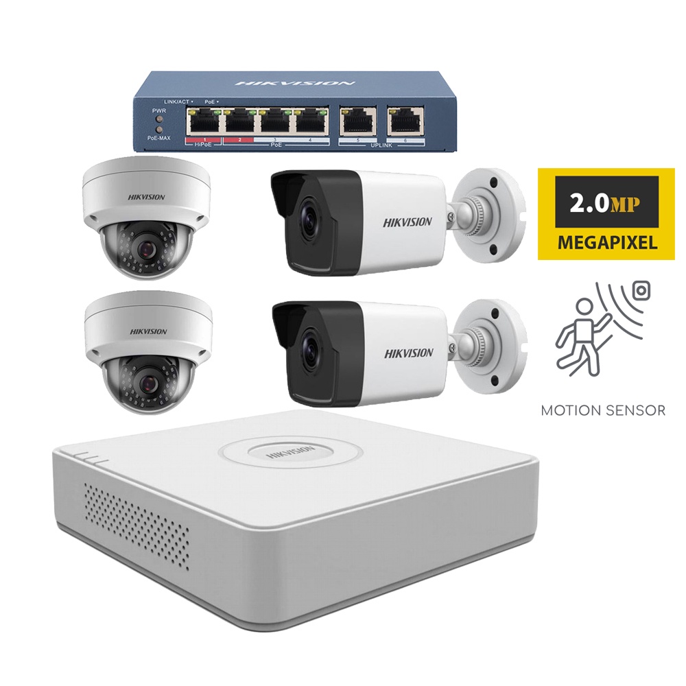 Bộ Camera Hikvision ip 2mp 1/2/3/4 mắt hỗ trợ POE full phụ kiện lắp đặt