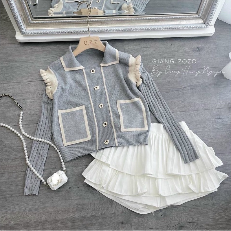 BÁN SỈ ÁO LEN BÈO VAI MÀU GHI CÚC HOA QC CHO NỮ