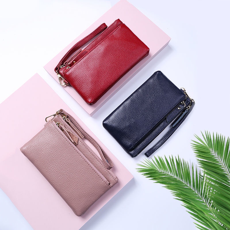 ☃∏✺ví nữ dài cao cấp/Túi Clutch Cầm Một phần lớp da dây kéo nhỏ ngọt ngào Phiên bản bao đơn giản của Hàn Quốc