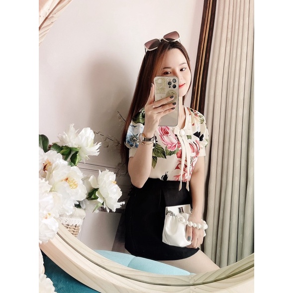 Áo kiểu G202 phối nơ chất lụa CÓ BIGSIZE thời trang thiết kế cao cấp, kiểu dáng nữ tính - GEM Fashion