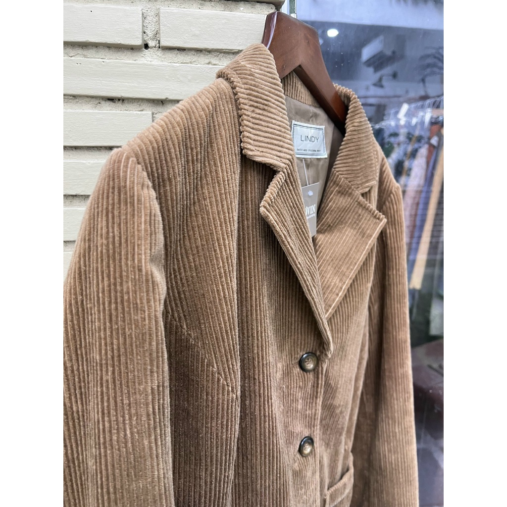 Áo Khoác Blazer Nữ Seconhand Nhung Tăm Nâu Vàng - Vest 2hand