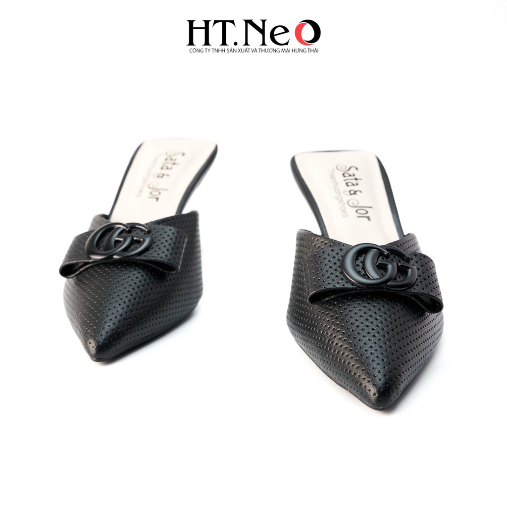 Sandal nữ HT.NEO Thiết kế sang chảnh cực tôn dáng quai da khuy đính chữ GG bắt mắt SDN143