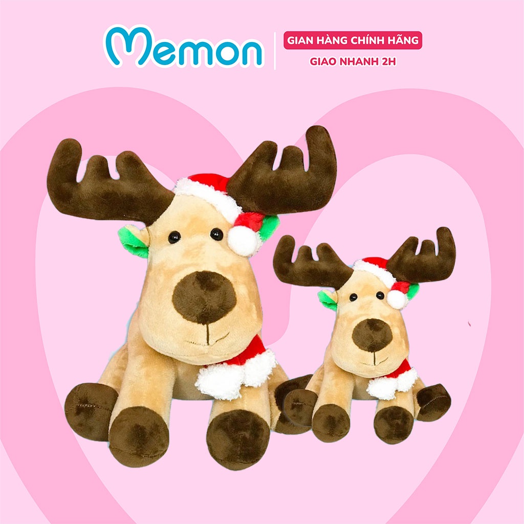 Gấu Bông Giáng Sinh Tuần Lộc Ngồi Đội Mũ Noel Cao Cấp Memon