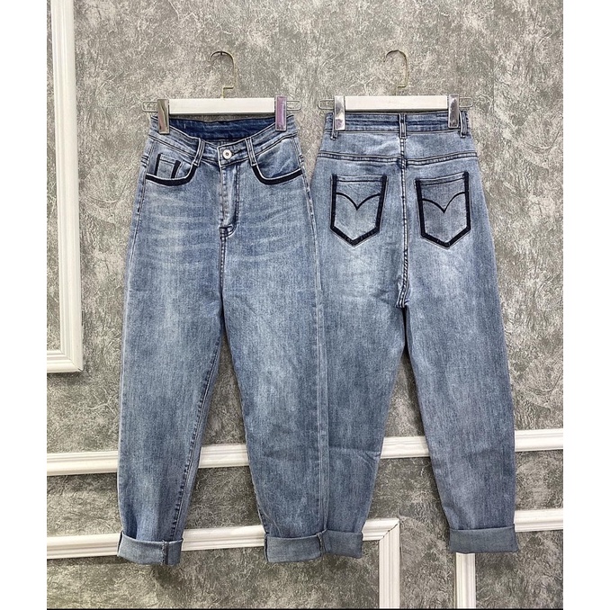 quần jeans boy friend , quần baggy jeans co giãn tốt lưng siêu cao ( hình thật 100%)