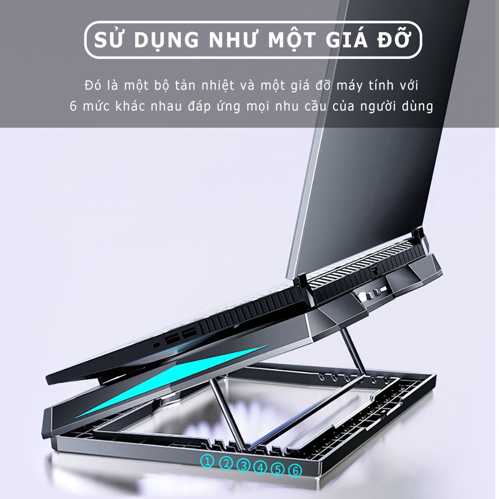 Đế tản nhiệt laptop Sidotech Q3 có 6 quạt làm mát nhanh chống ồn đèn led gaming giúp tăng hiệu năng bảo vệ máy tính