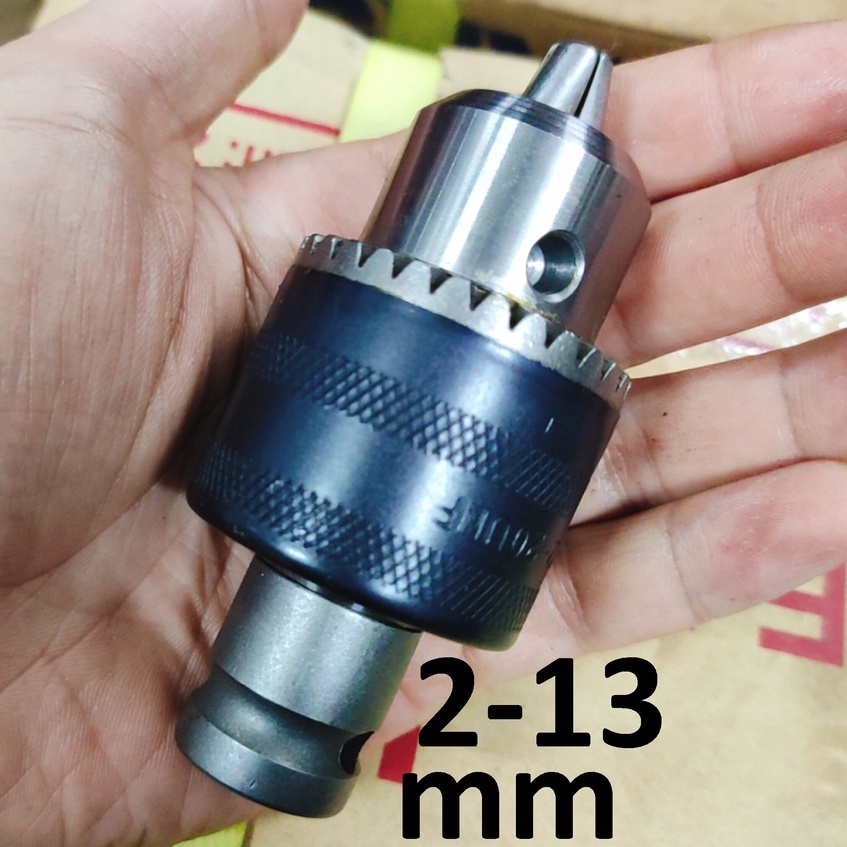Đầu kẹp mũi khoan, đầu mang ranh 13mm, loại tay khóa, kèm chuôi lắp máy bu lông 1/2