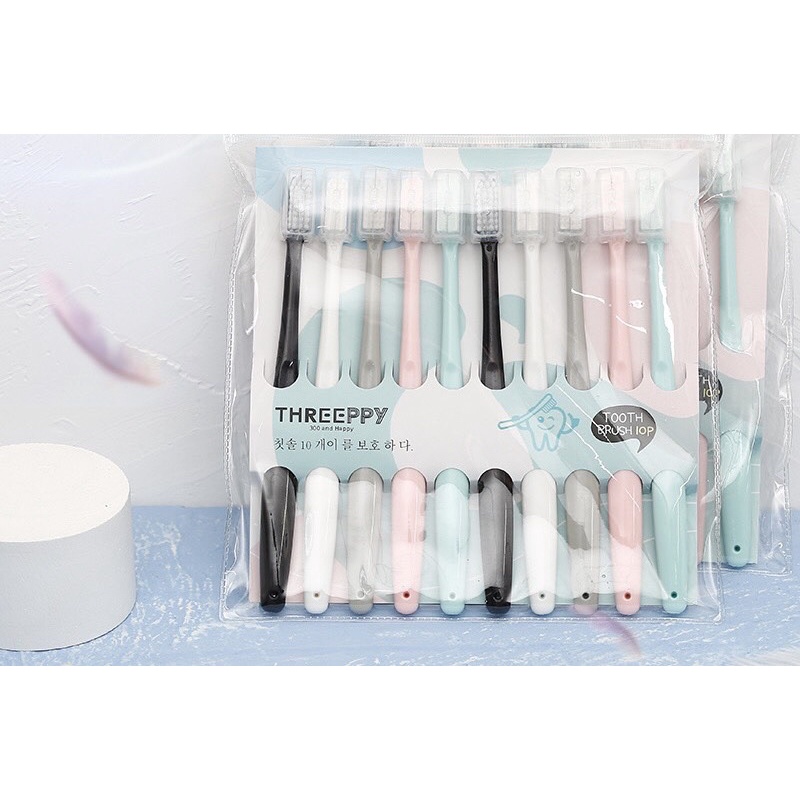 Túi 10 bàn chải đánh răng THREEPPY HÀN QUỐC cao cấp chuẩn loại 1