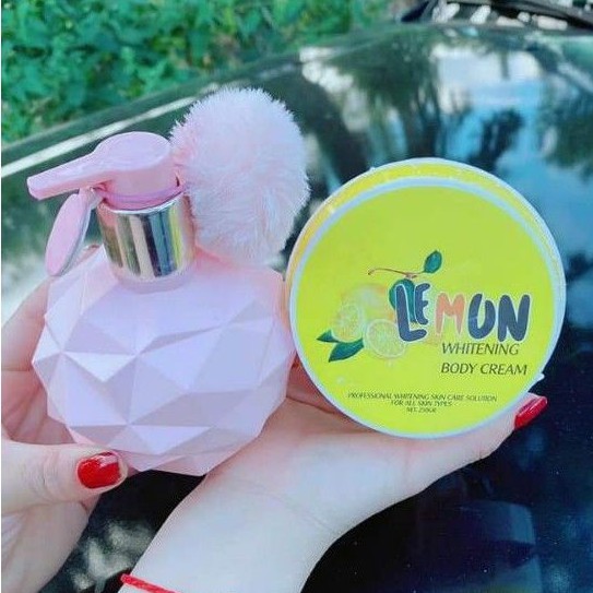 [CHÍNH HÃNG] BỘ ĐÔI DƯỠNG DA BODY LEMON CHANH &amp; SỮA TẮM XÔNG TRẮNG PINK LADY