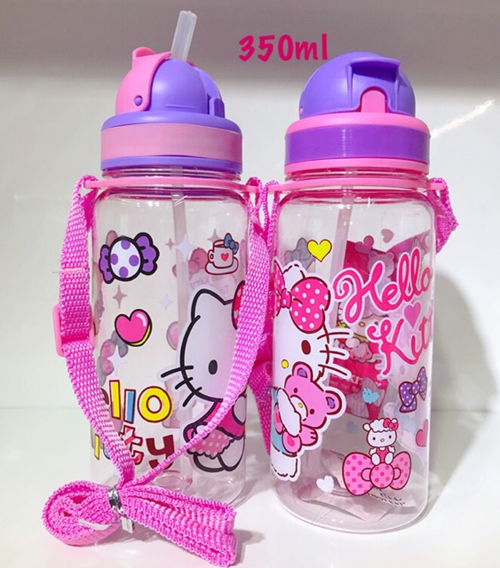 Bình nước có ống hút Hello Kitty, Elsa, Nhện cho bé dung tích 350ml, 500ml
