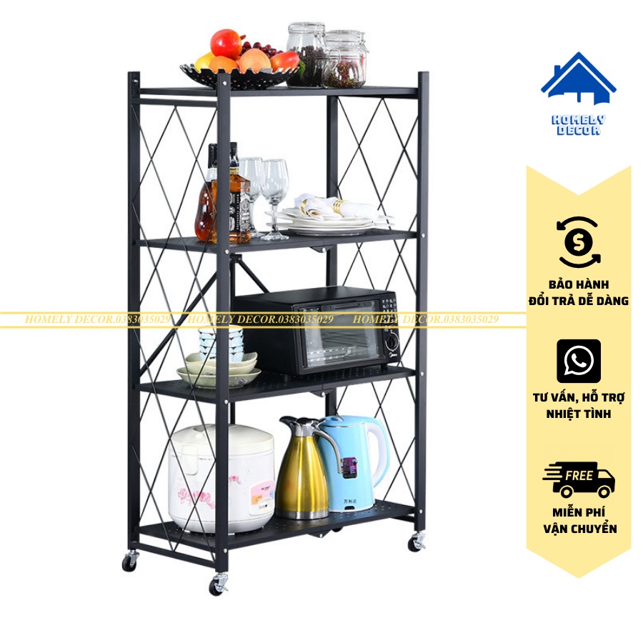 FREESHIP 🆓 Kệ Sắt - Kệ Để Đồ Đa Năng Gấp Gọn Có Bánh Xe 4 Tầng Tiện Ích Cho Nhà Bếp, Phòng Ngủ, Phòng Khách
