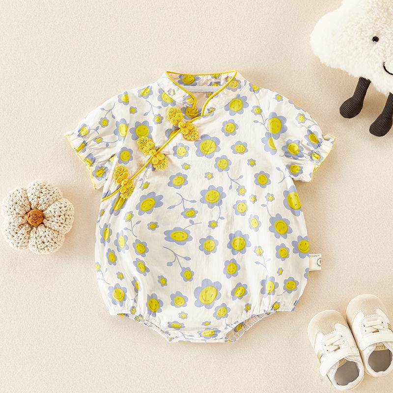 Bộ Áo Liền Quần Kiểu Sườn Xám Phong Cách Trung Hoa Cho Bé Gái Sơ Sinh