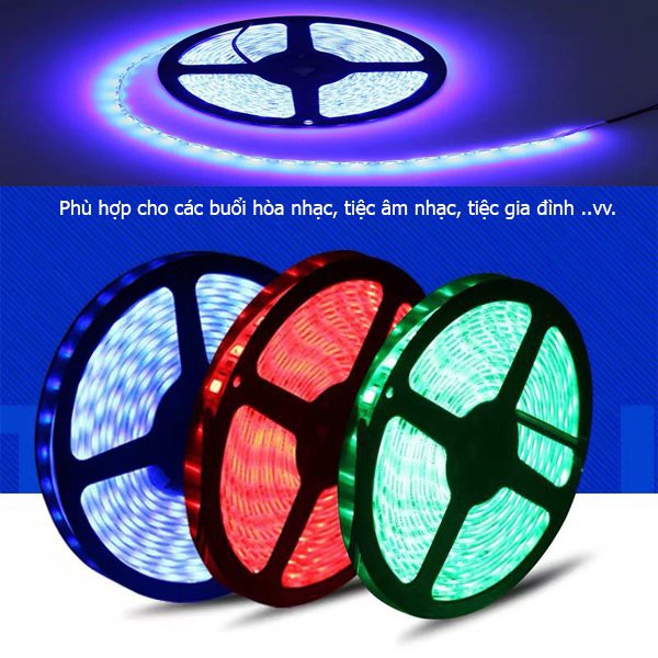 Cuộn dây Led dán đổi 7 màu RGB 5 mét Chống nước- Phủ Silicon- Remote 44 phím chức năng