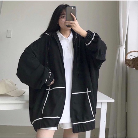  Áo Khoác Hoodie Nữ Viền Tay Bồng 🌸 Áo Jacket Ulzzang form rộng nỉ trơn có mũ AK05 | BigBuy360 - bigbuy360.vn