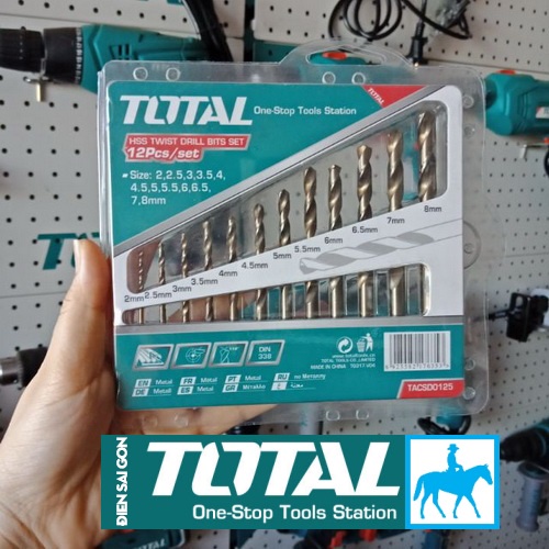TOTAL BỘ 12 MŨI KHOAN KIM LOẠI 2mm tới 8mm TACSD0125 akdb1125