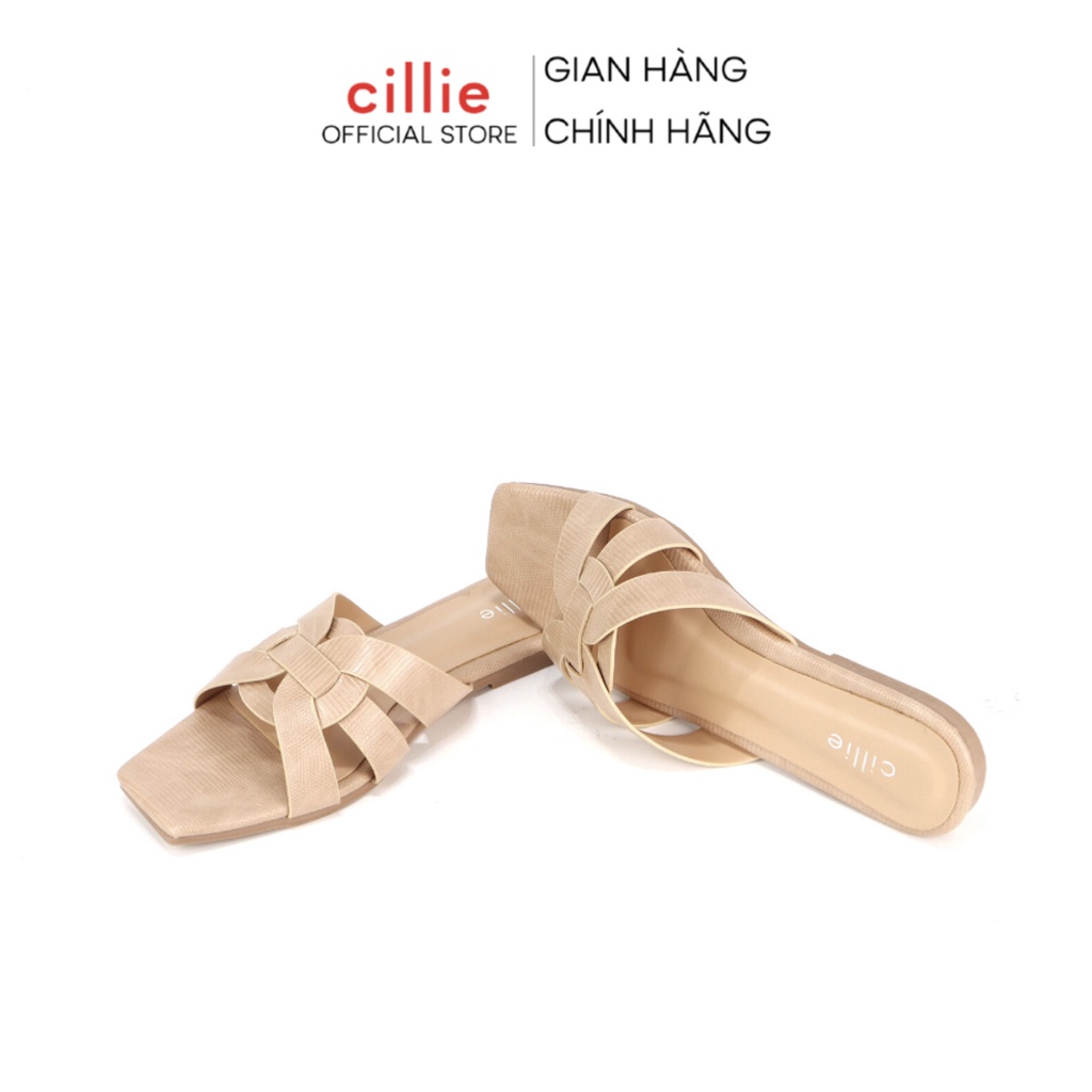 Dép nữ mũi vuông thời trang quai đan kiểu dáng đồng tiền mới lạ đế bệt đi làm đi chơi dạo phố Cillie 1182