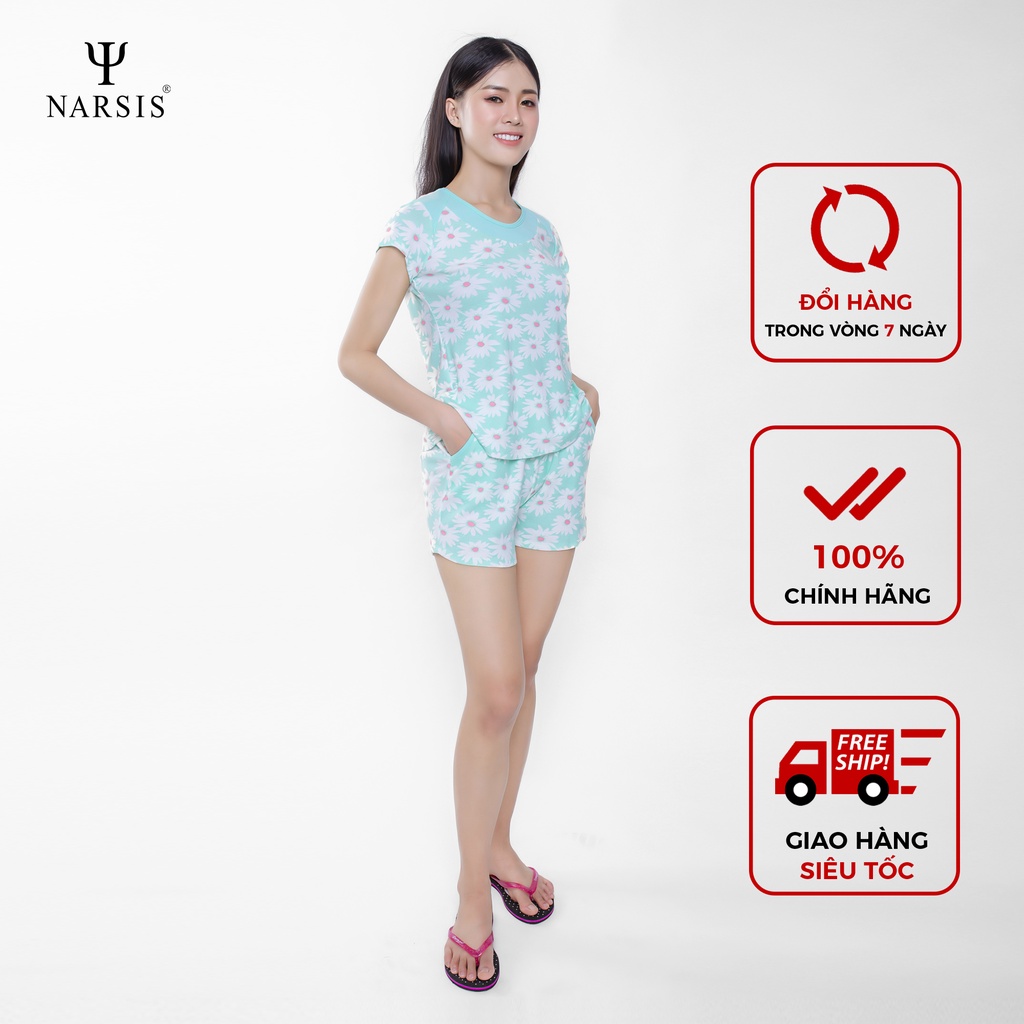 Bộ đồ hè nữ Narsis M8094 zip xanh hoa cúc