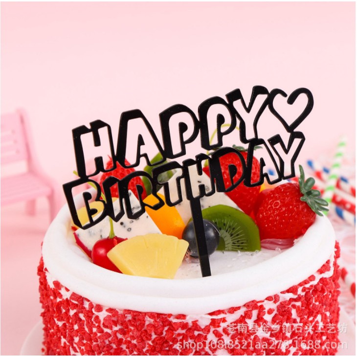 Trang trí bánh sinh nhật bánh kem - COMBO 10 thẻ meka HAPPY BIRTHDAY B xoắn, thẳng, 3D, tim vàng