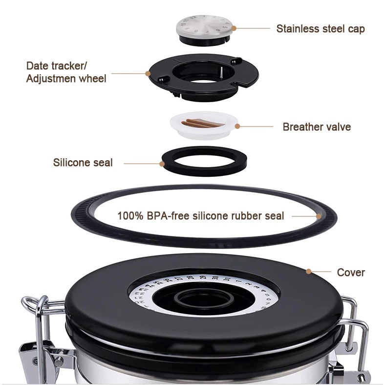 Hộp đựng cà phê chuyên dụng có theo dõi ngày lưu và van xả CO2 | BigBuy360 - bigbuy360.vn