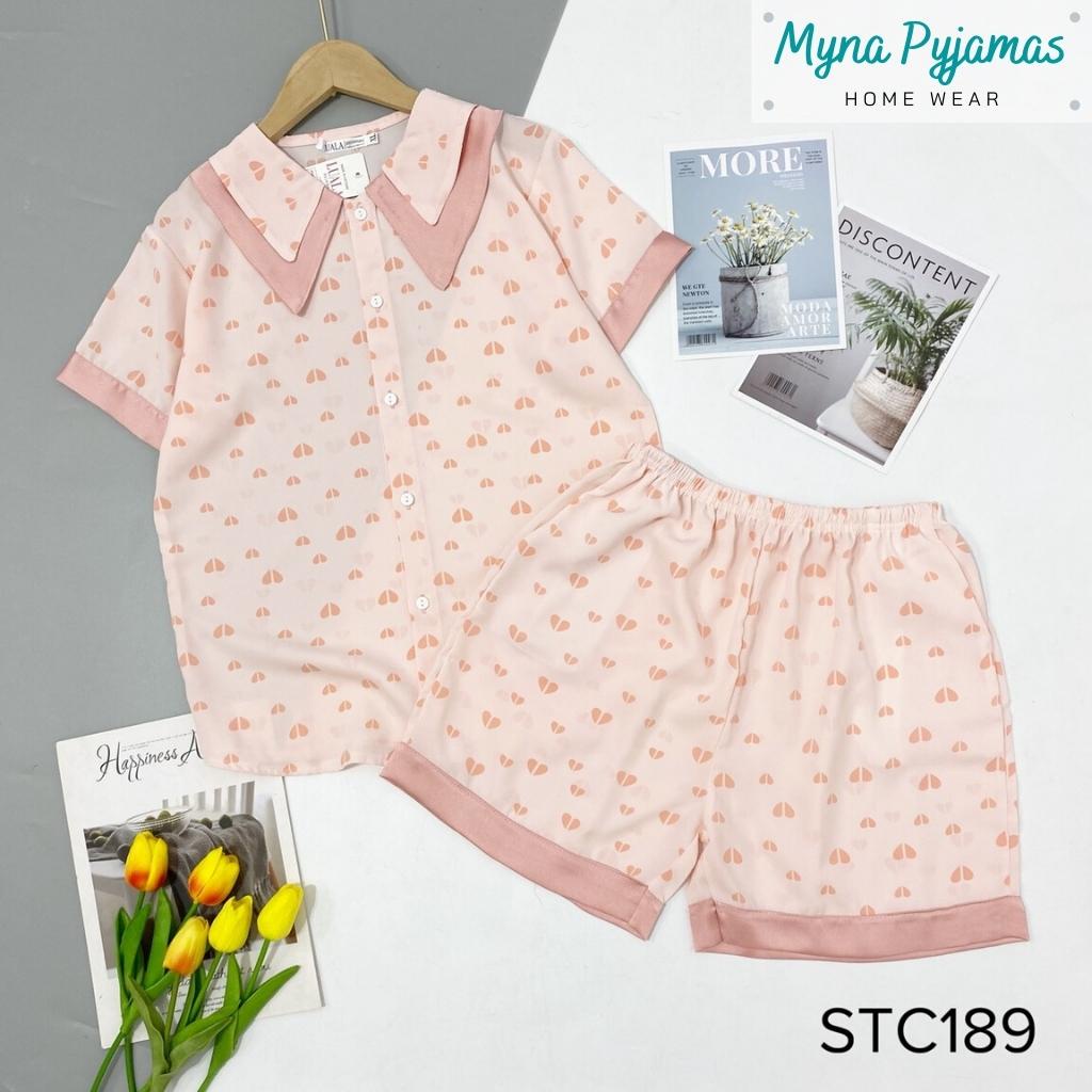 Bộ đồ ngủ nữ cộc tay quần đùi tiểu thư, chất lụa mango cao cấp, có szie 40-65kg  - MYNA PYJAMAS