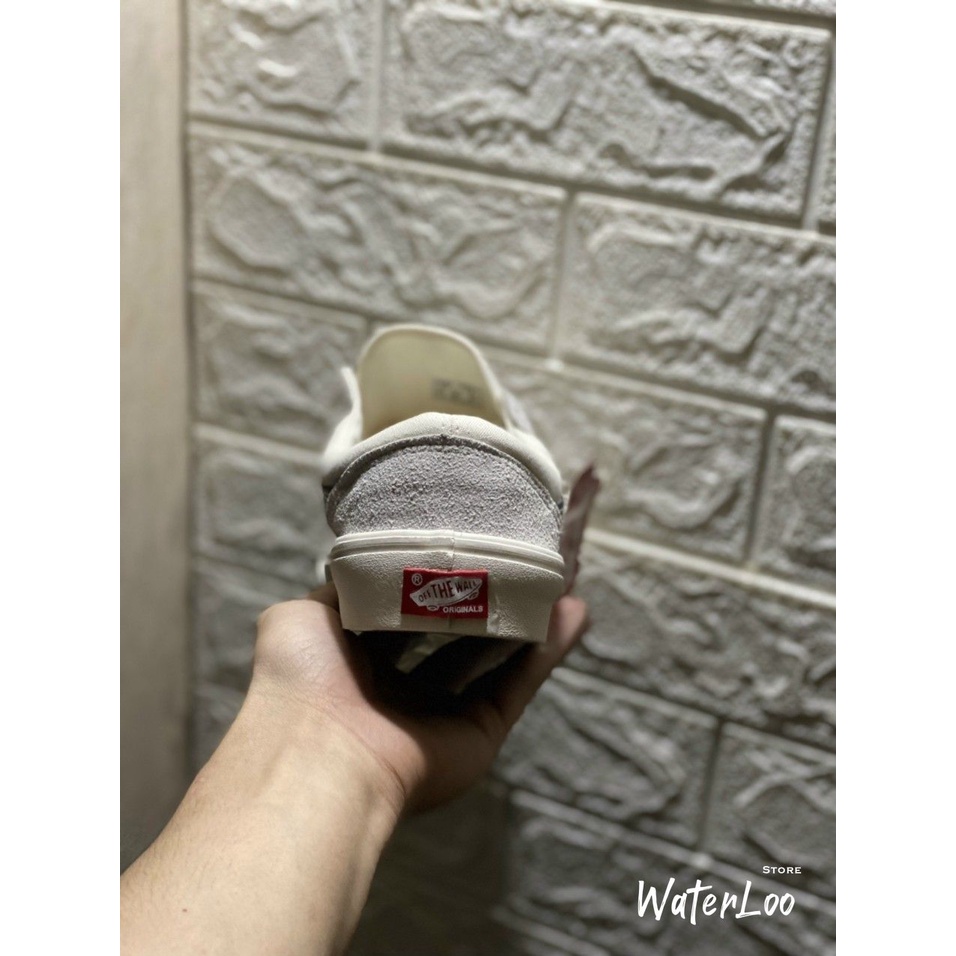 Giày Vans Style 36 Màu Trắng Kem Vạch Xanh, Vans Classic Trắng Kem Kẻ Xanh Waterloo Shop