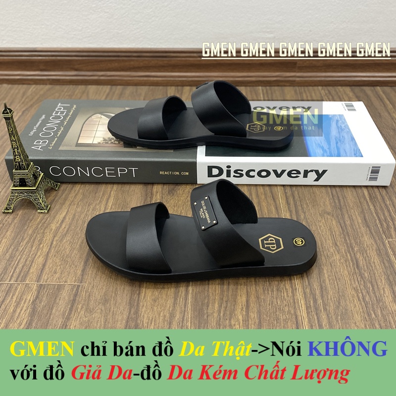 Dép da nam cao cấp da thật mềm mại, dép lê quai ngang đế cao su êm chân bảo hành 12 tháng GM012