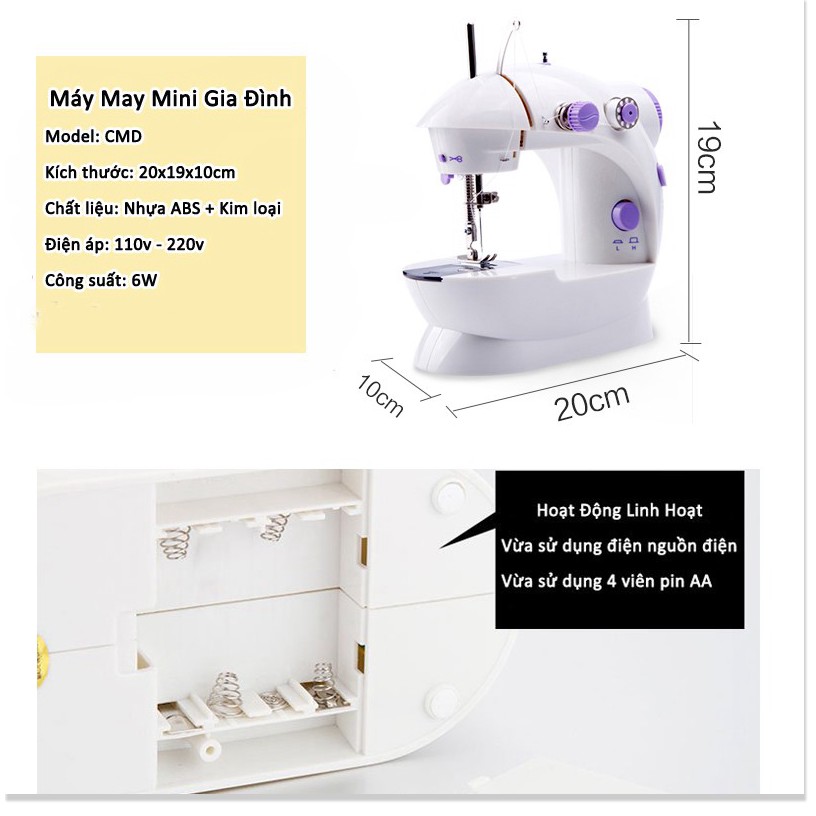 [HÀNG LOẠI 1] Máy Khâu Mini Gia Đình Tiện Dụng - Máy May Mini 2 Chế Độ Nhanh Chậm Có đèn LED - Tặng Kèm 4 Suốt Chỉ