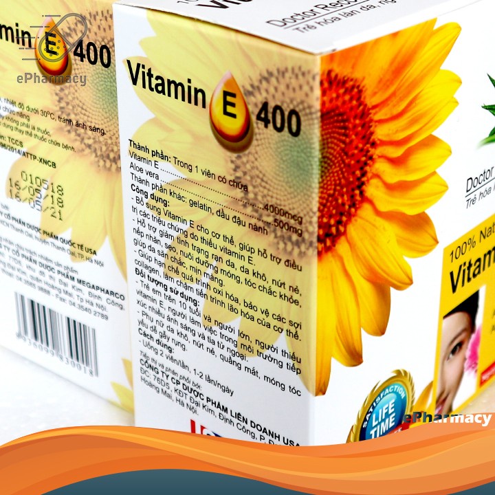 Vitamin E400 Kèm Tinh Chất Nha Đam - Cung cấp vitamin E cho làn da- Giúp sáng đẹp da