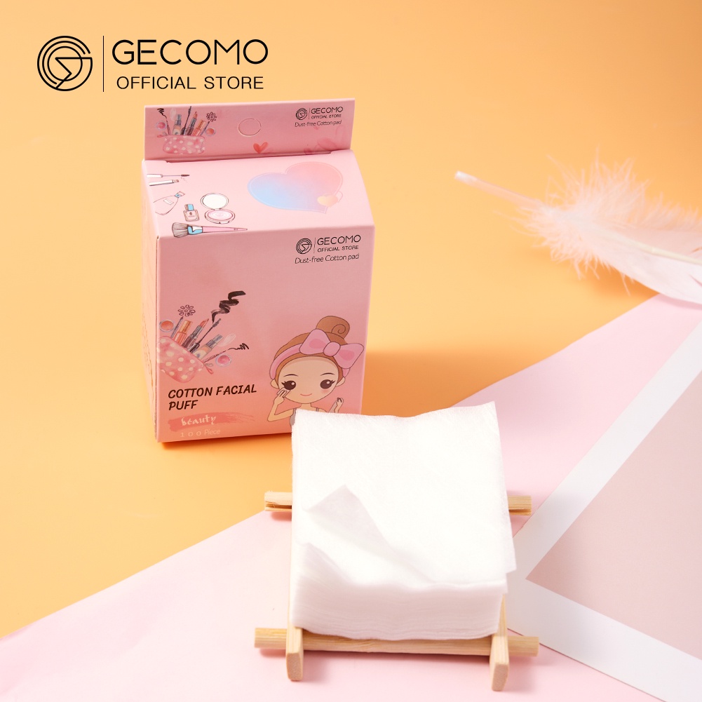 Hộp 100 bông tẩy trang GECOMO hình vuông bằng cotton mềm chải kỹ