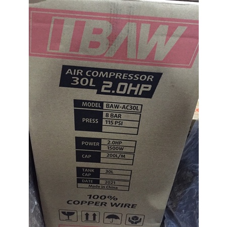 Máy nén khí hiệu BAW-AC30L-2HP 1500W 8 Bar
