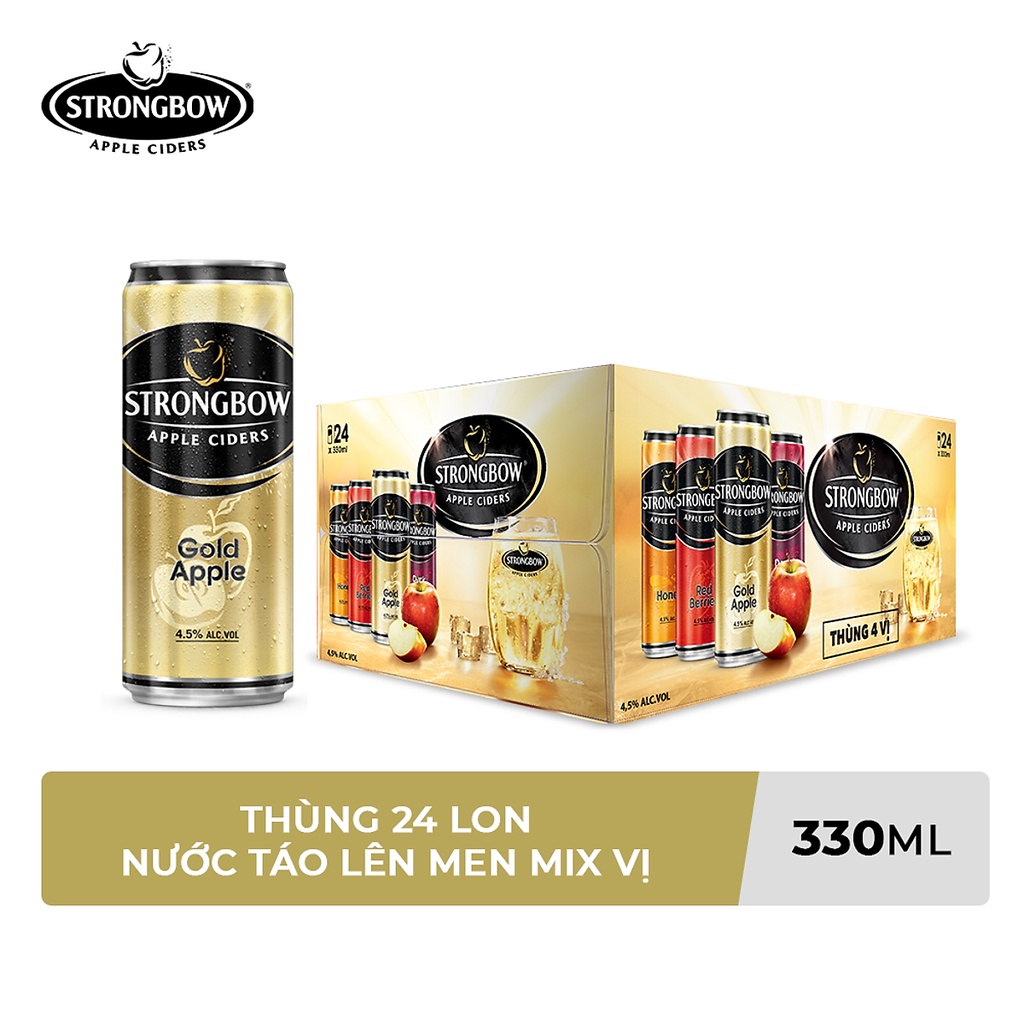 [GIAO NHANH 1H] Nước táo lên men Strongbow thùng mix 4 vị 24 lon x 330ml