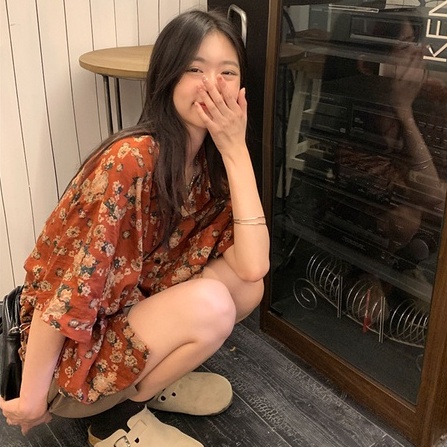 Áo sơ mi nữ ZHELIHANGFEI tay ngắn form rộng họa tiết hoa theo phong cách retro dễ phối