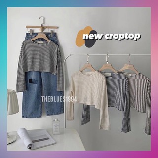 SIÊU SALE  Áo phông giấy tay dài dáng croptop sọc ngang 3518