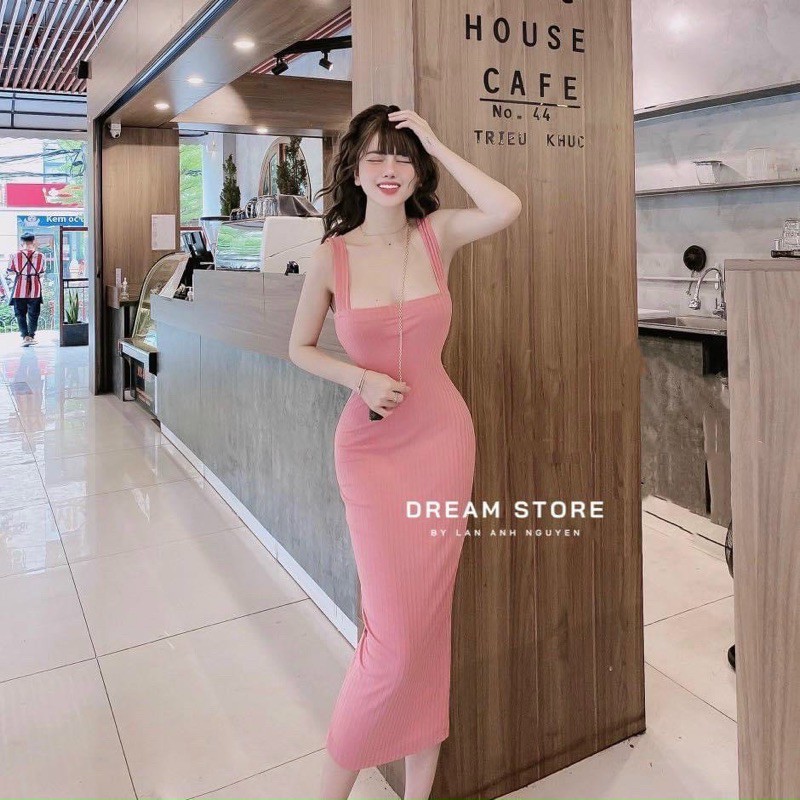 Váy hai dây ôm body bản to dáng dài len tăm quyến rũ sang chảnh