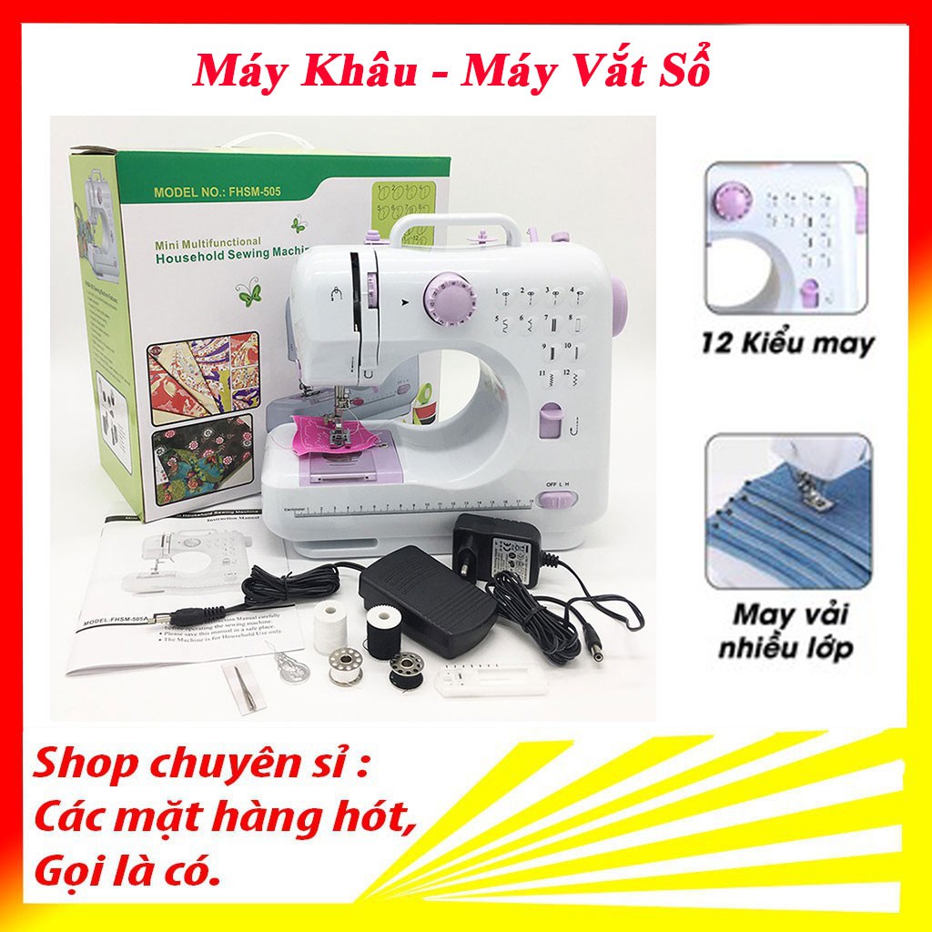 Máy Khâu Quần Áo, Máy May Mini Gia Đình 12 Kiểu May FHSM 505A Cao Cấp, Siêu bền, Đa dạng đường may