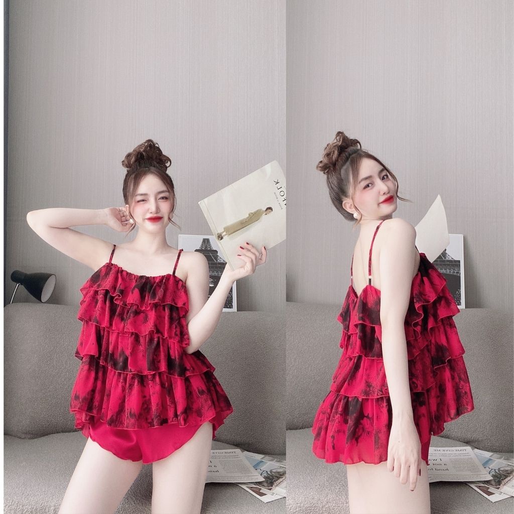 Đồ ngủ nữ BIGSIZE❣️FREE SHIP❣️Đồ ngủ sexy lụa Chiffon phối Satin cao cấp mềm mại xinh xắn<70kg