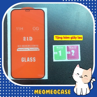 Kính cường lực IP full màn 21D dành cho  6/6s/7/7Plus/X/Xs/11/11ProMax/12/12ProMax - Meomeo Case