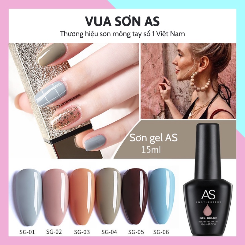 Sơn gel AS  móng tay dùng máy hơ tone màu nâu xanh hồng trẻ trung VUA SƠN AS mã SG 15ml