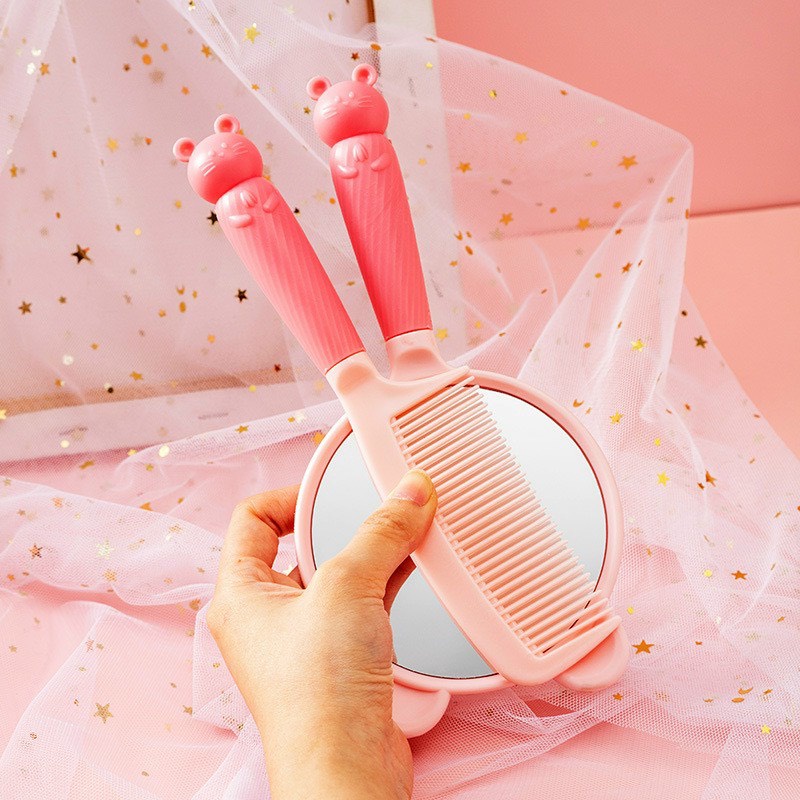 Bộ 2 gương lược cầm tay tiện dụng kèm sticker cute