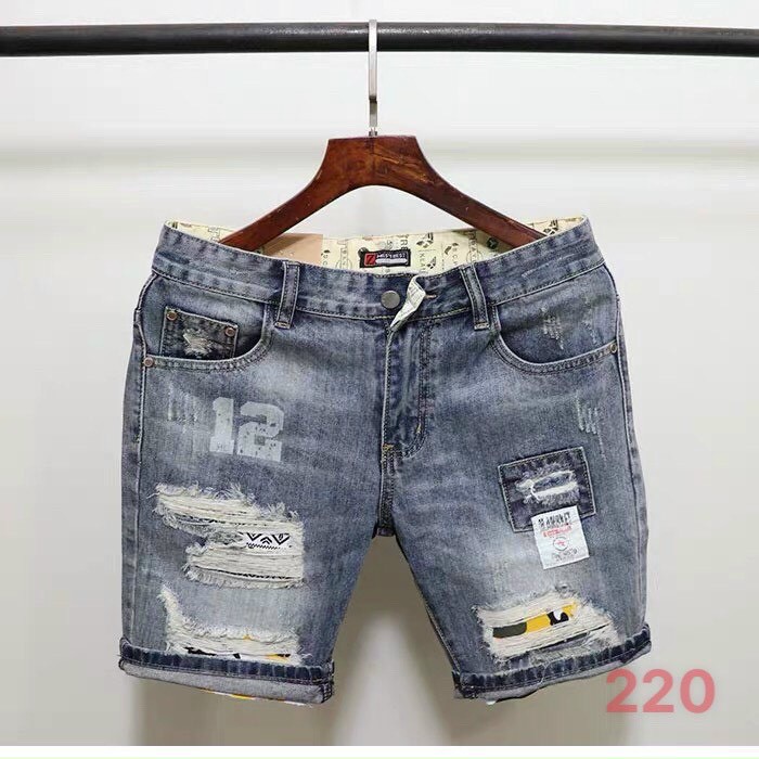 Quần short jean nam màu xám thêu logo chất bò - quần lửng bò nam co giãn thời trang cao cấp Pn_shop90 ms214