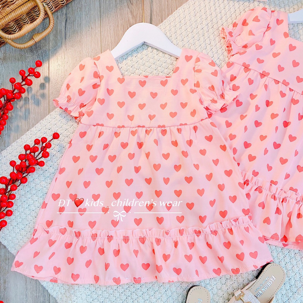 Váy babydoll cho bé họa tiết trái tim siêu kute (M9)