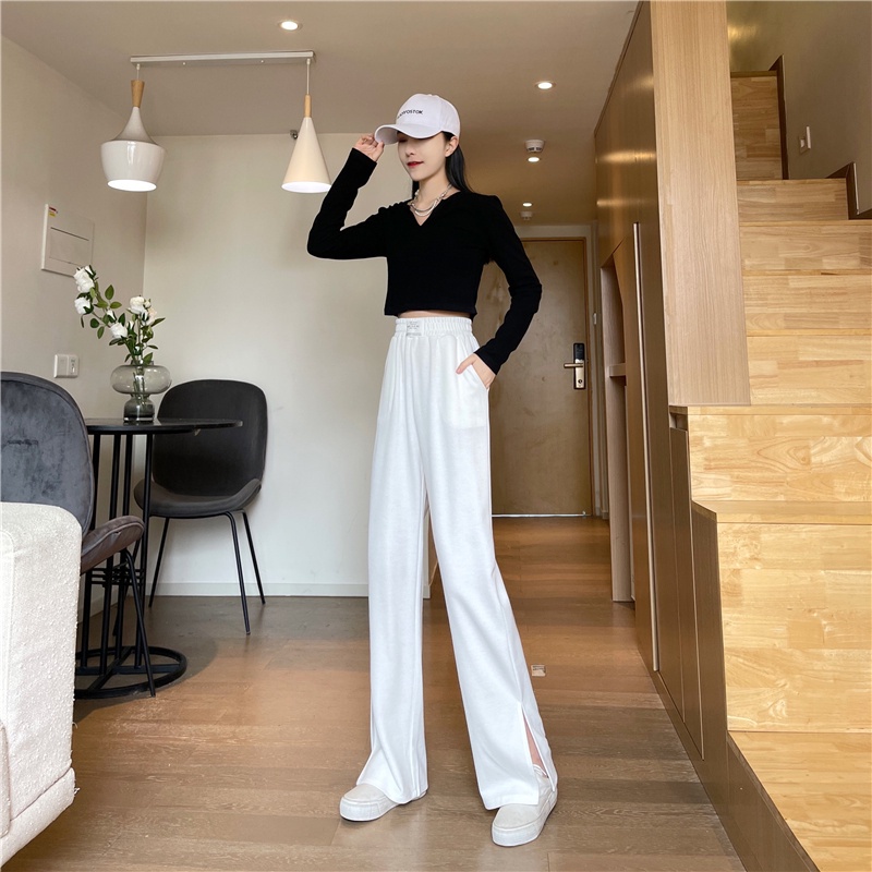 Quần ống rộng lưng cao thiết kế mới kiểu dáng đơn giản năng động thời trang