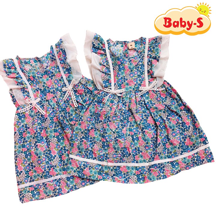 Đầm xòe cánh tiên cho bé gái 1-7 tuổi chất cotton nhẹ mát họa tiết hoa nhí tươi tắn phối nơ eo đáng yêu Baby-S – SD065
