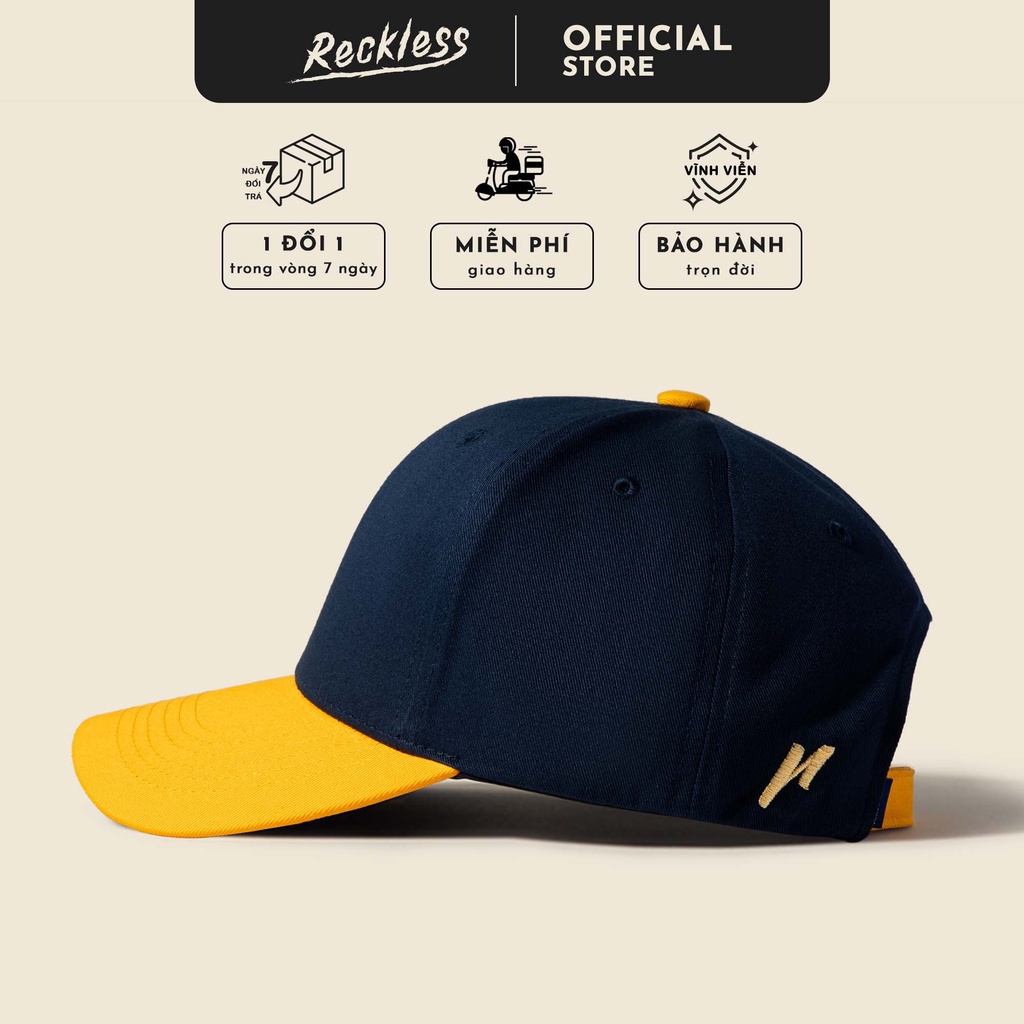Nón Bóng Chày Lưỡi Trai Màu Navy Phối Vàng Reckless Signature Ballcap Vải Kaki Cotton