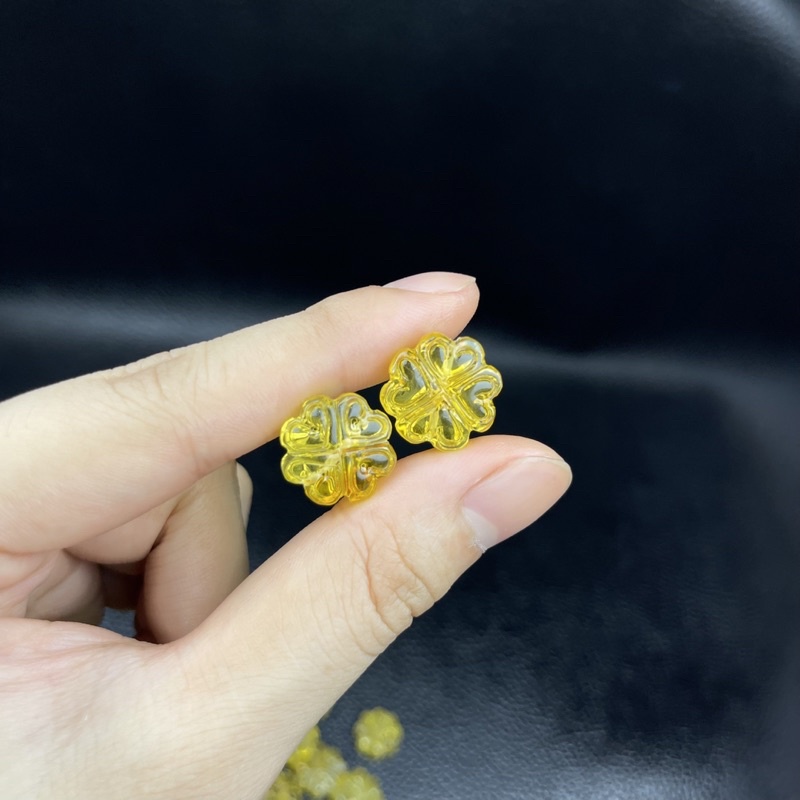 Cỏ 4 lá hổphách - dùng mix vòng tay, tết dây, vòng đá, dây cáp ☯ Hợp Ngũ Mệnh ☯ Hộ Thân, Bình An, Tài Lộc, May Mắn