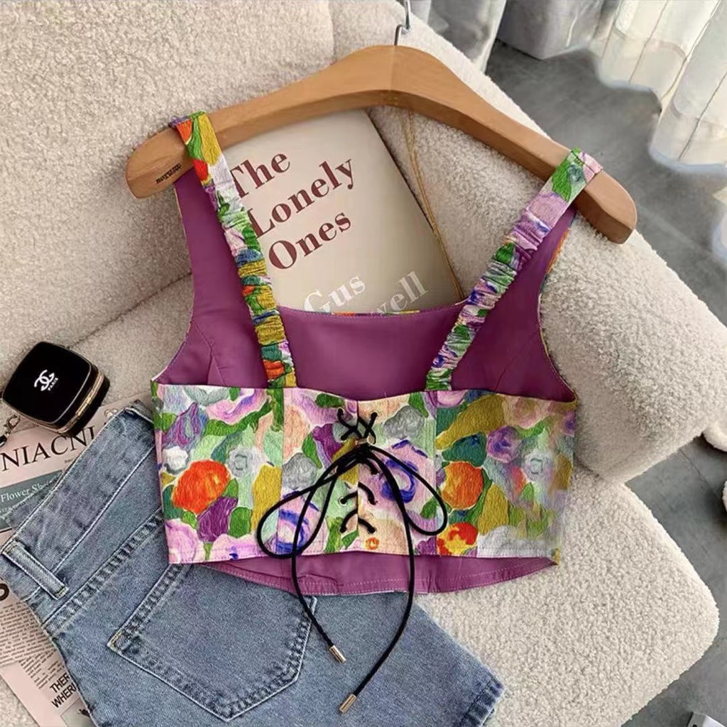 Áo Hai Dây Họa Tiết Hoa Phong Cách Thời Trang Pháp 2022 Cho Nữ